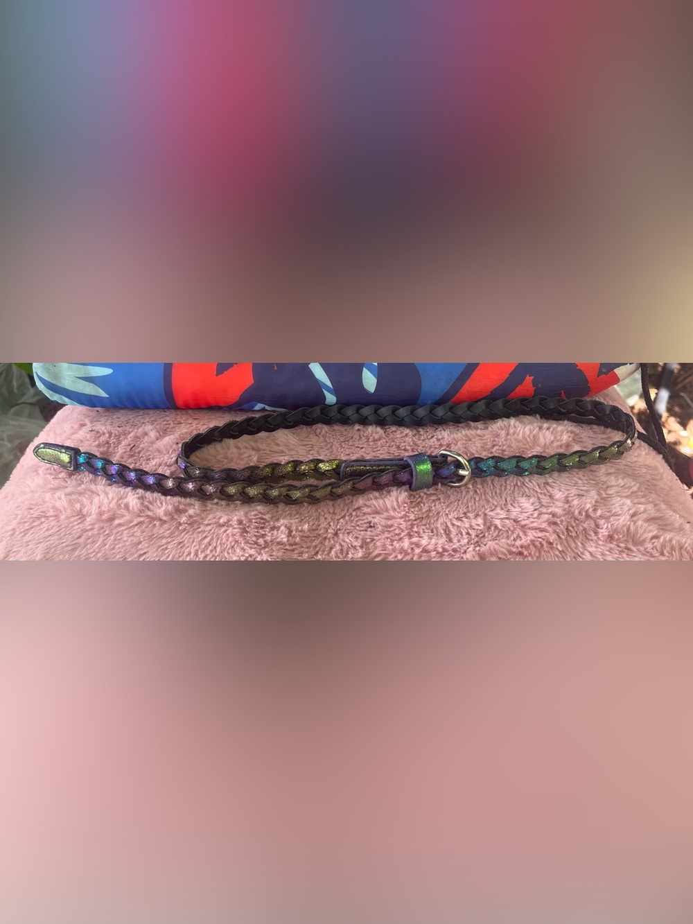 Iridescent Braided Leather Belt - Green/Purple